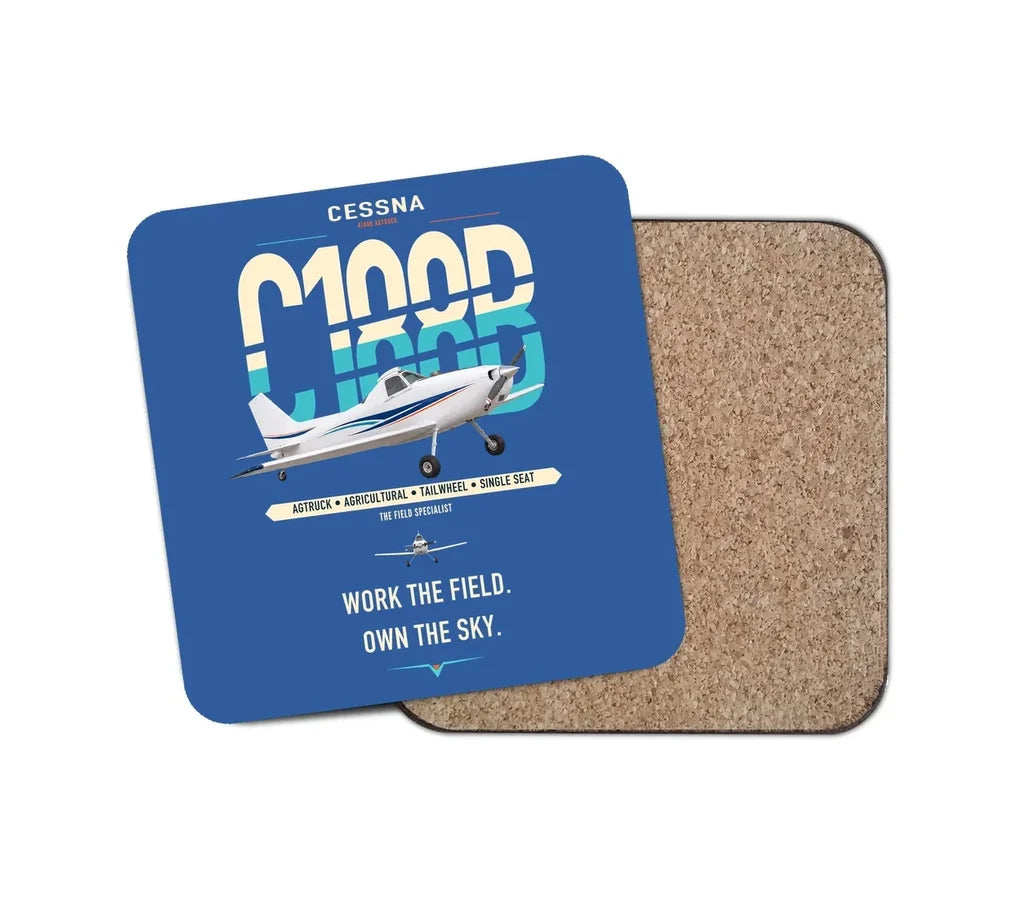 Cessna A188B AgTruck design on blue 1 piece coaster
