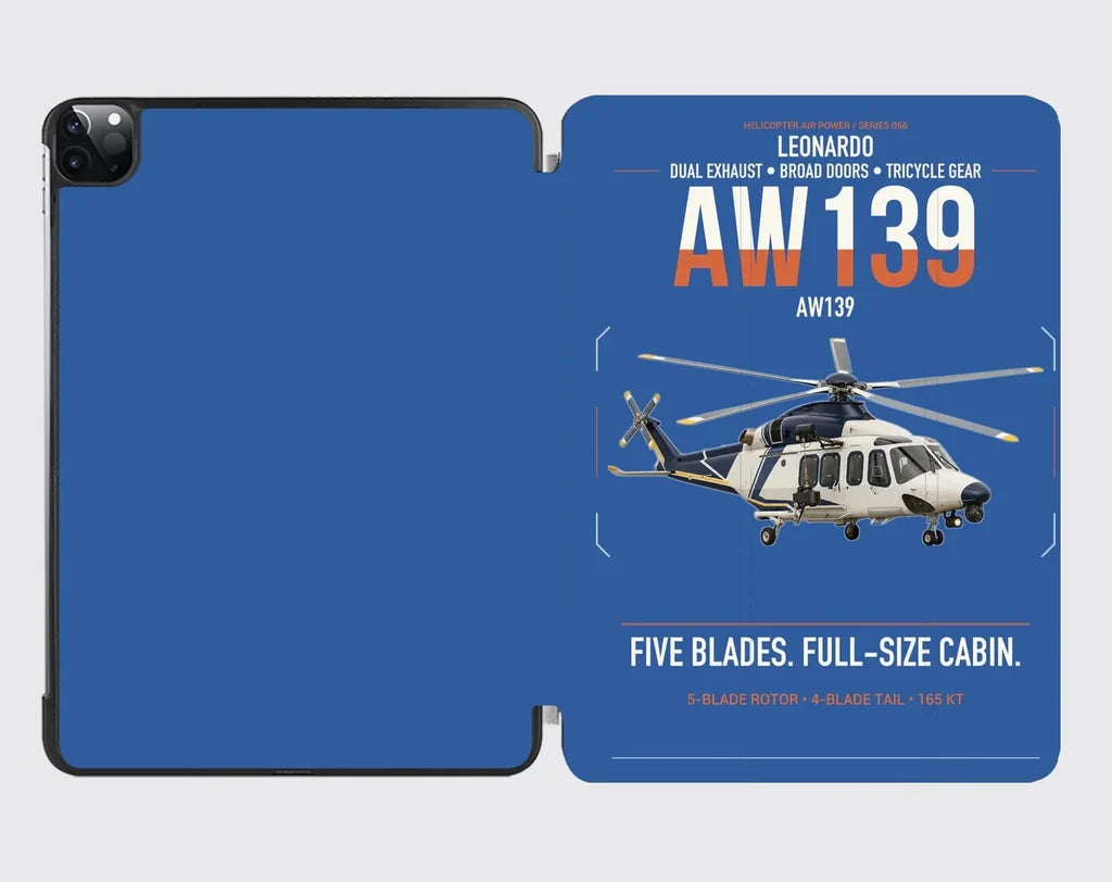 Leonardo AW139 design on blue ipad tablet case