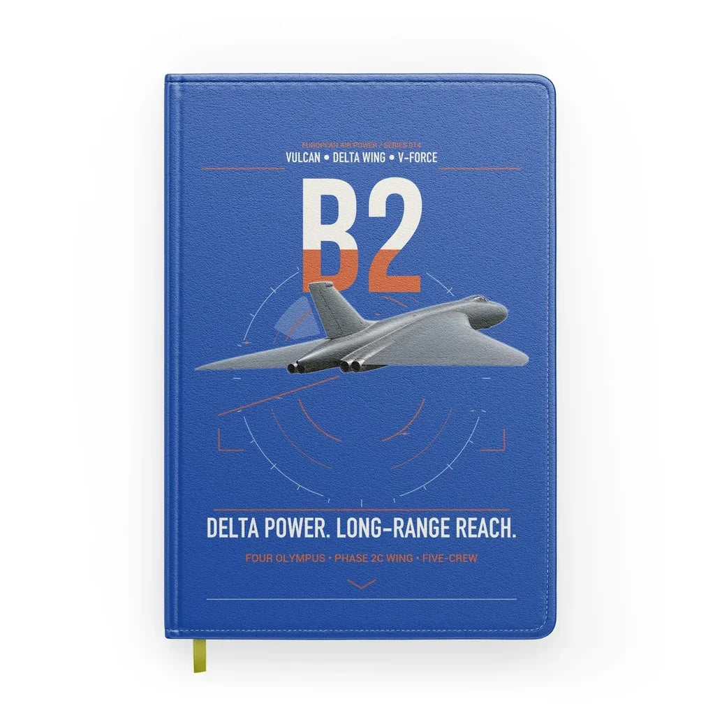 Avro Vulcan B2 design on blue notebook