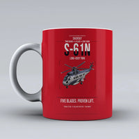 Thumbnail for Sikorsky S-61N design on red ceramic mug, double-side print