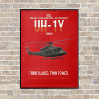 Thumbnail for Bell UH-1Y Venom vertical canvas print - framed - red background