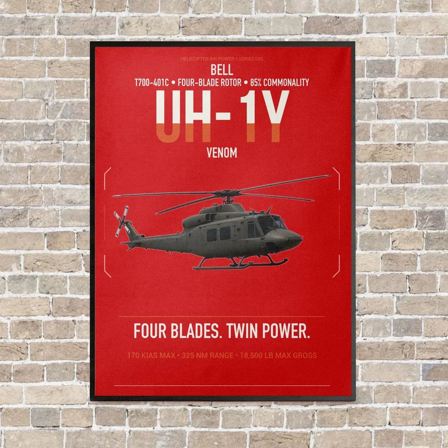 Bell UH-1Y Venom vertical canvas print - framed - red background