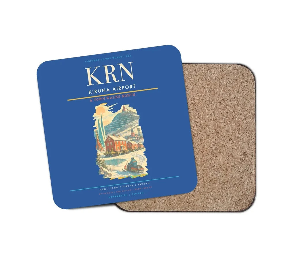 Kiruna Airport (KRN) design on blue 1 piece coaster