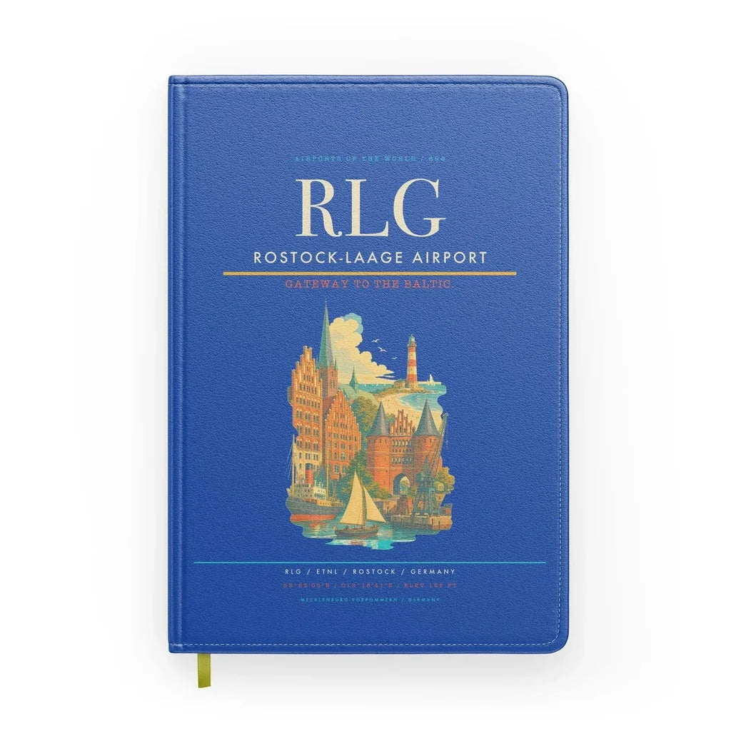 Rostock-Laage Airport (RLG) design on blue notebook
