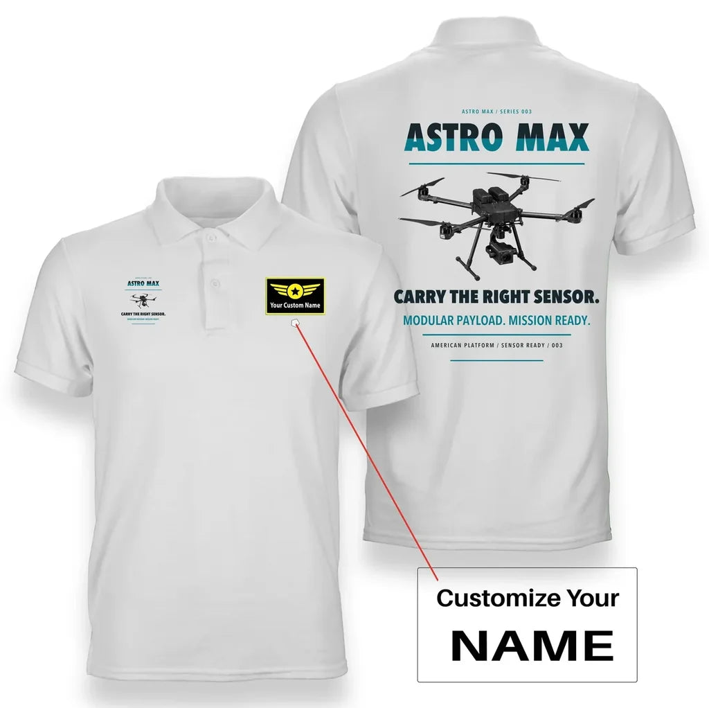 Freefly Astro Max design on white polo with custom name badge