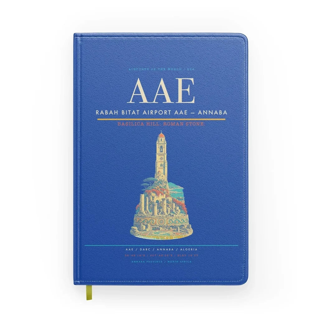 Rabah Bitat Airport (AAE) design on blue notebook