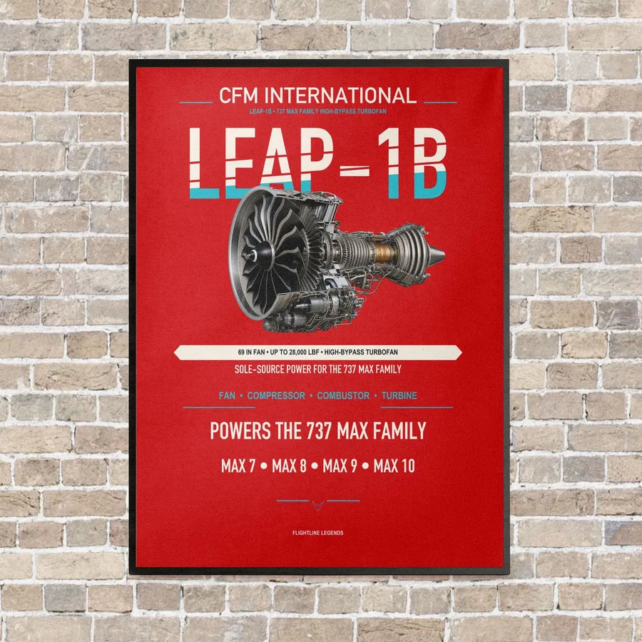 CFM LEAP-1B vertical canvas print - framed - red background