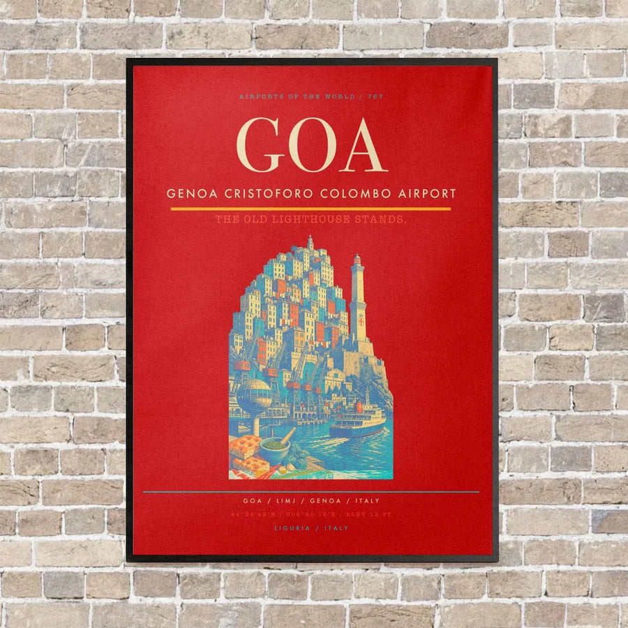Genoa Cristoforo Colombo Airport GOA vertical canvas print - framed - red background
