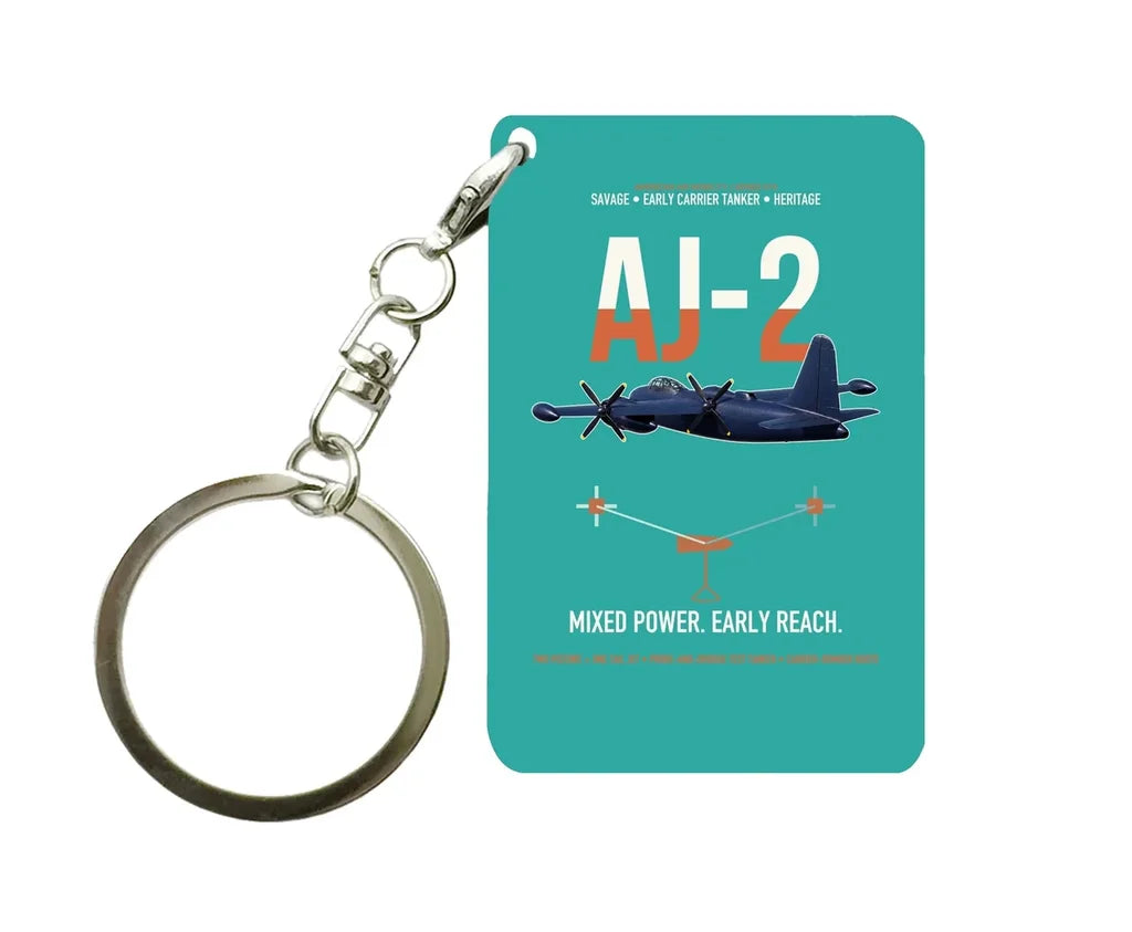 AJ-2 Savage Tanker design on turquoise designed key chain, double-side print