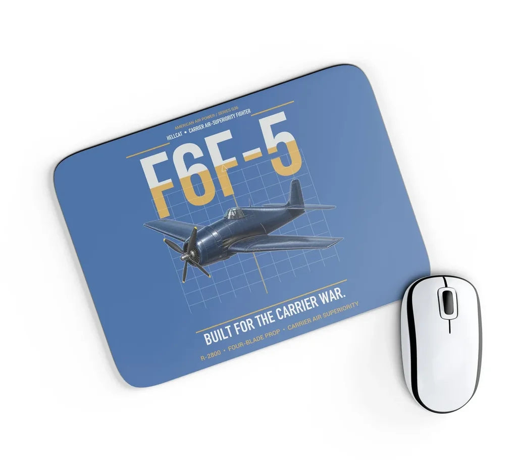 F6F-5 Hellcat design on blue rectangle mouse pad