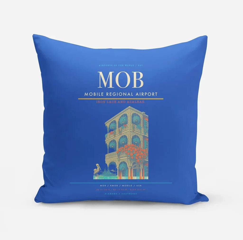 Mobile Regional Airport (MOB) design on blue pillow