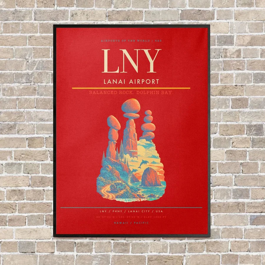 Lanai Airport LNY vertical canvas print - framed - red background