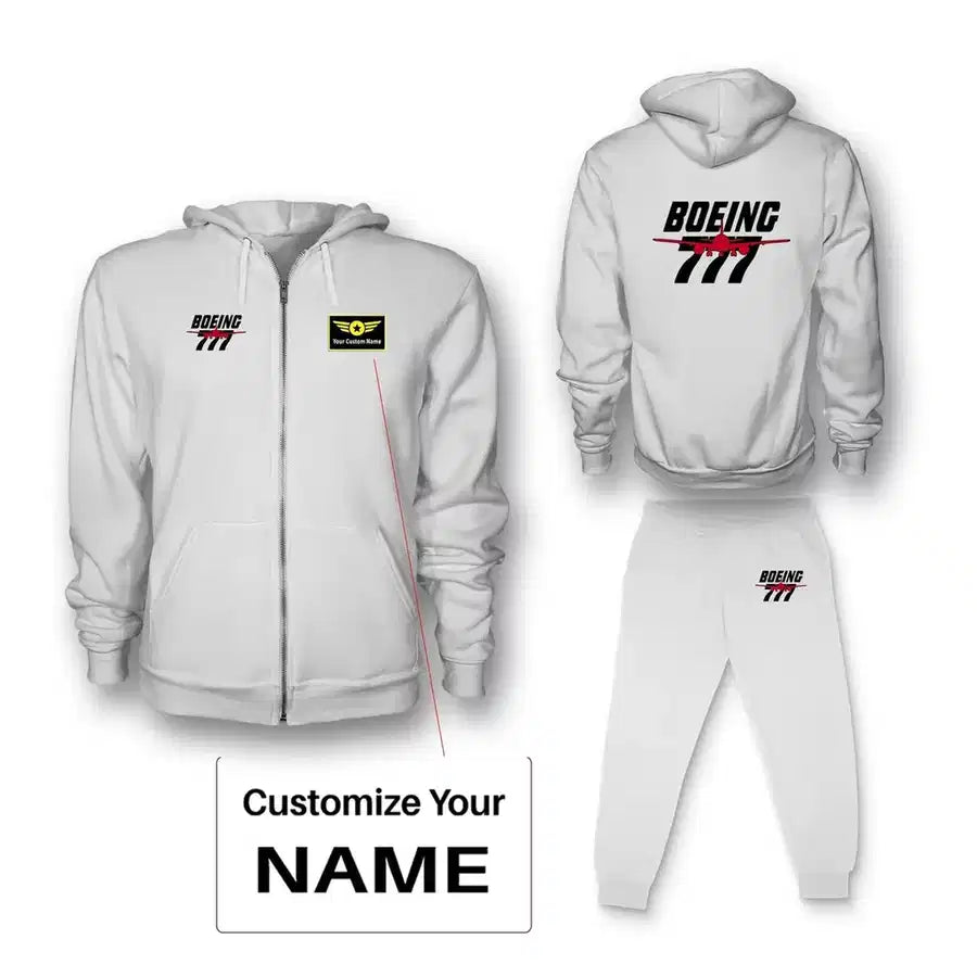 Amazing Boeing 777 Zipped Hoodie - White + Name (Customizable)