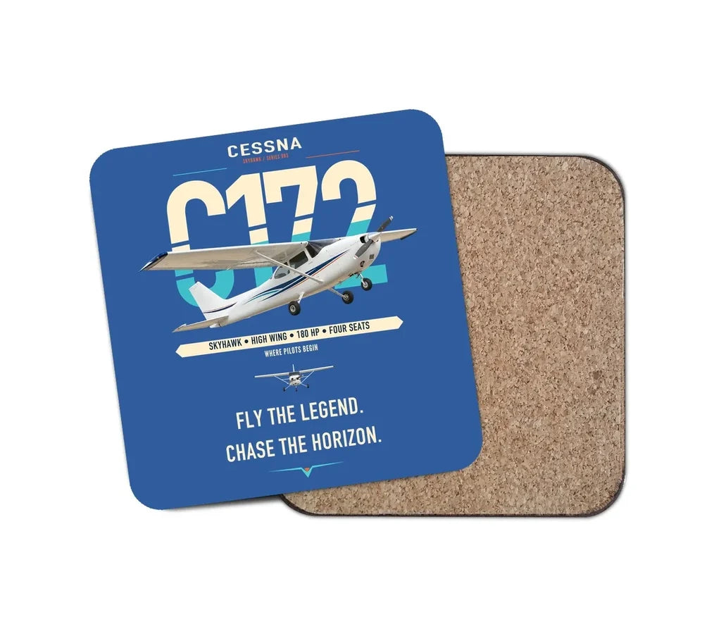 Cessna 172 Skyhawk design on blue 1 piece coaster