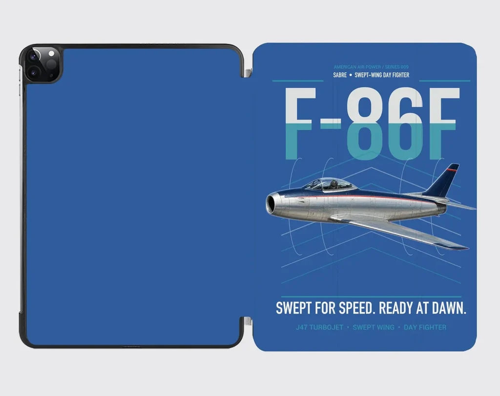 F-86F Sabre design on blue ipad tablet case