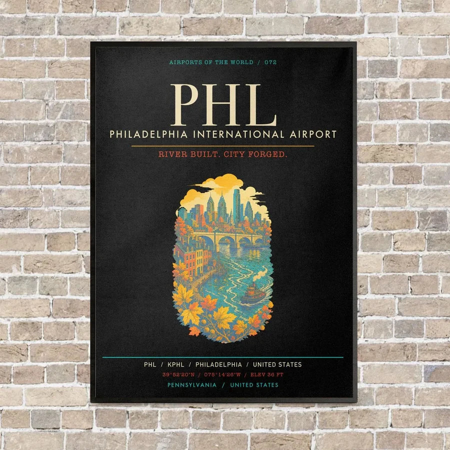 Philadelphia International Airport PHL - Canvas Framed - Black