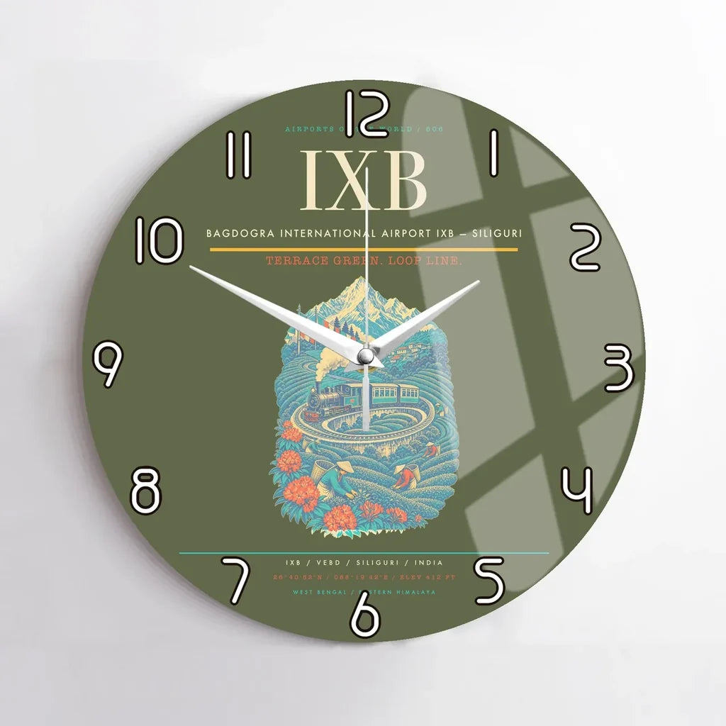 Bagdogra International Airport (IXB) design on green army no frame wall clock