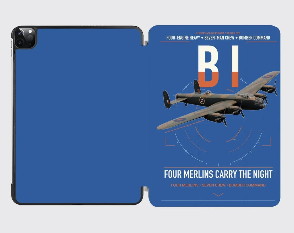 Avro Lancaster B I design on blue ipad tablet case