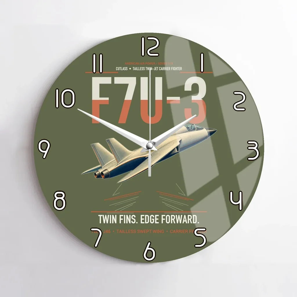 F7U-3 Cutlass design on green army no frame wall clock