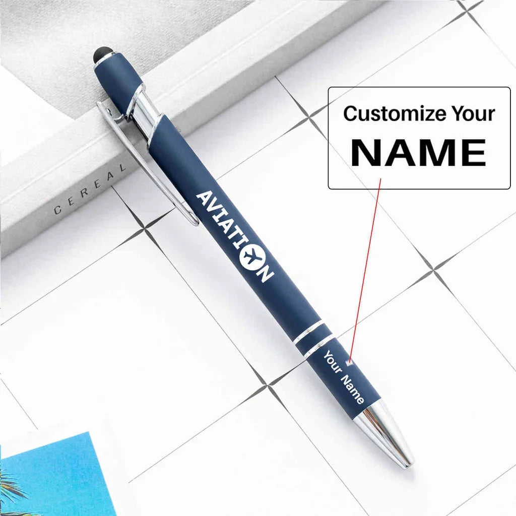 Aviation touch pen - navy blue with name