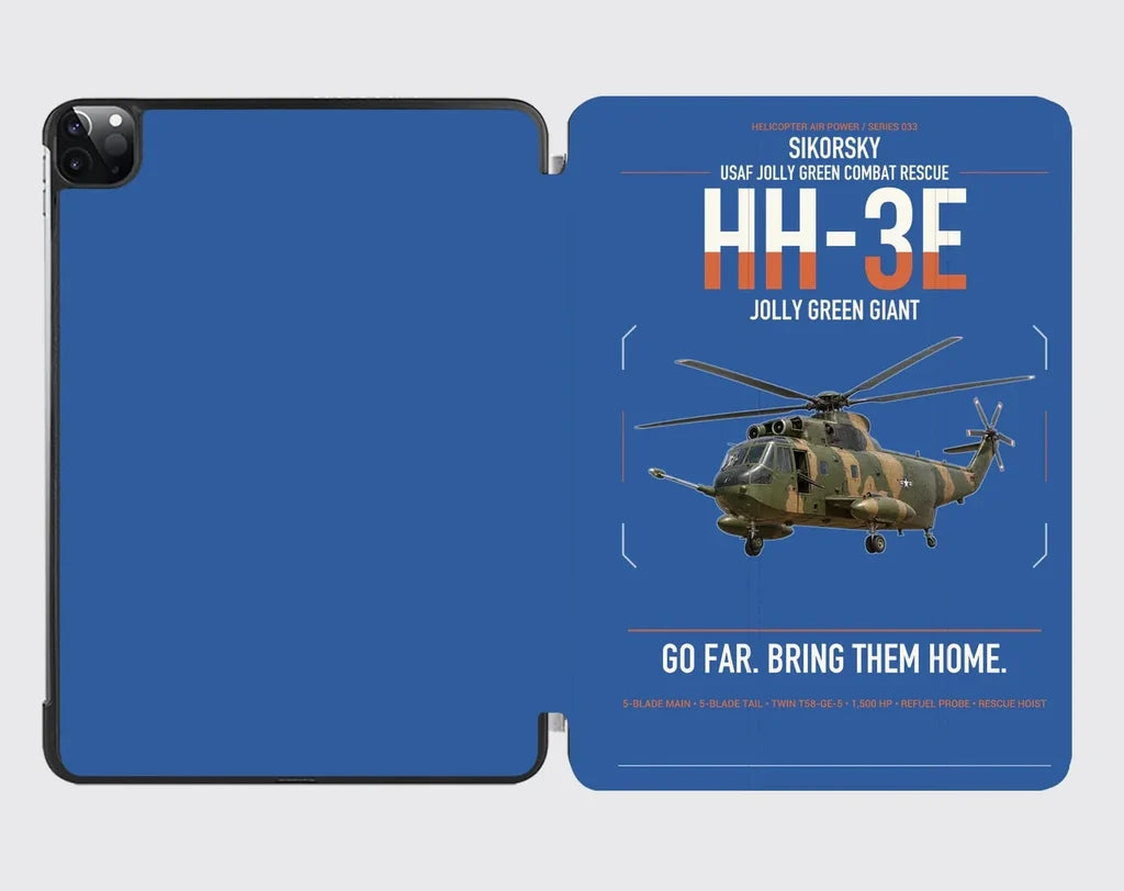 Sikorsky HH-3E Jolly Green Giant design on blue ipad tablet case