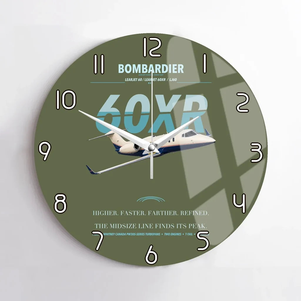 Bombardier Learjet 60XR design on green army no frame wall clock