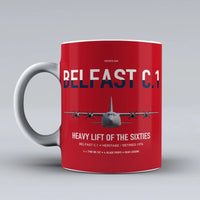 Thumbnail for Short Belfast C.1 design on red ceramic mug, double-side print