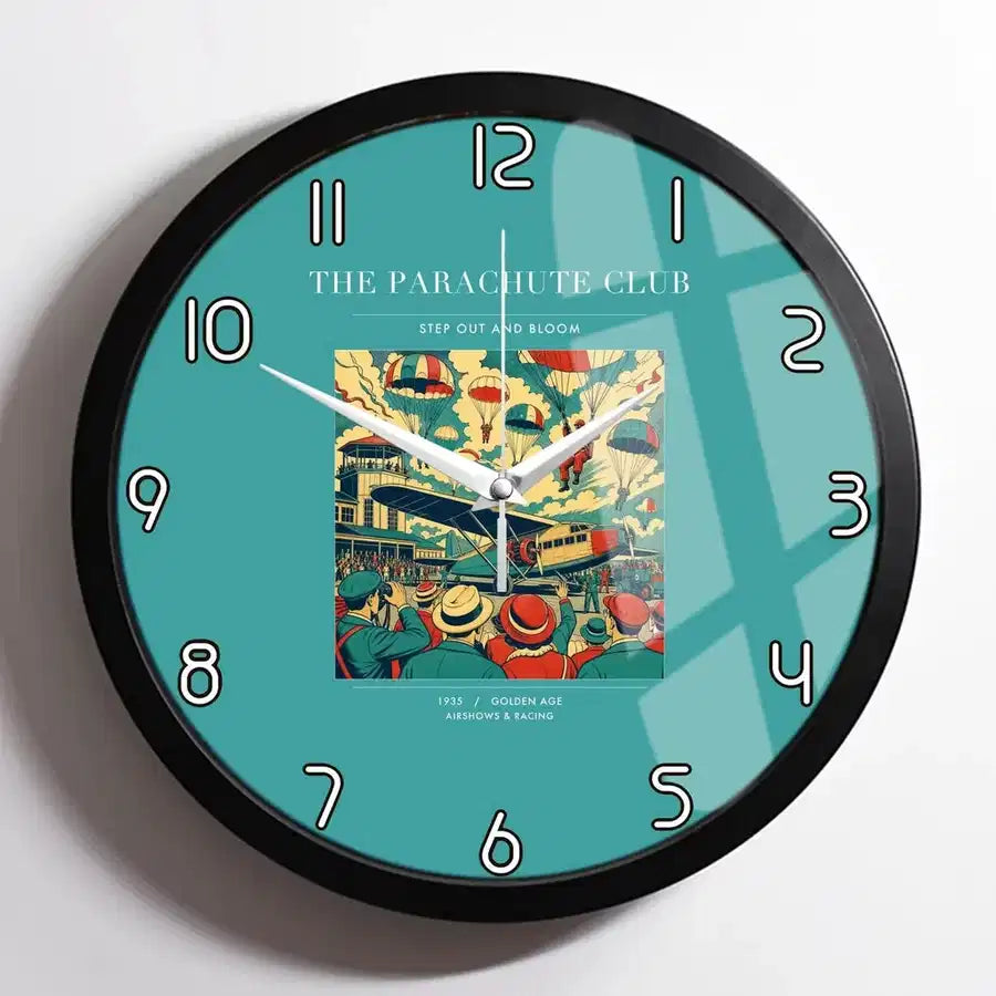 VINTAGE G4032 - The Parachute Club - Designed Wall Clocks design on turquoise framed