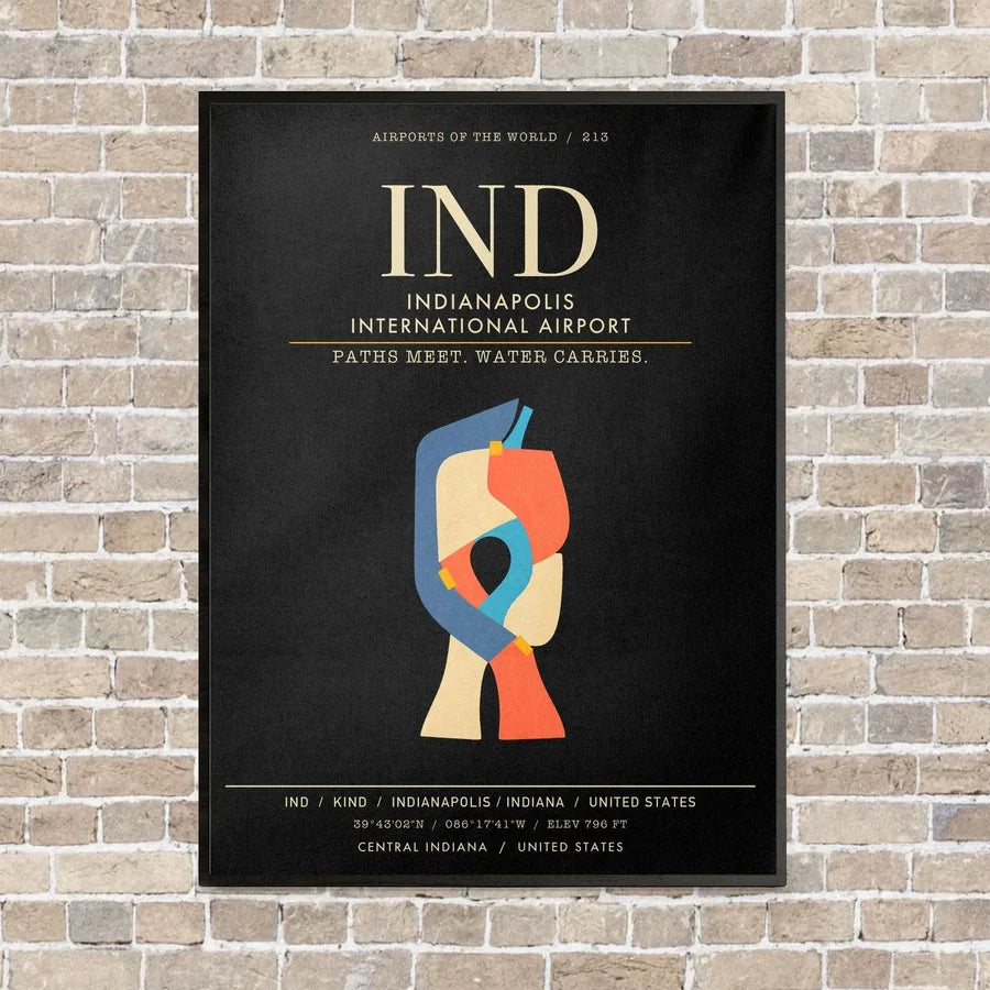 Indianapolis International Airport IND - Canvas Framed - Black