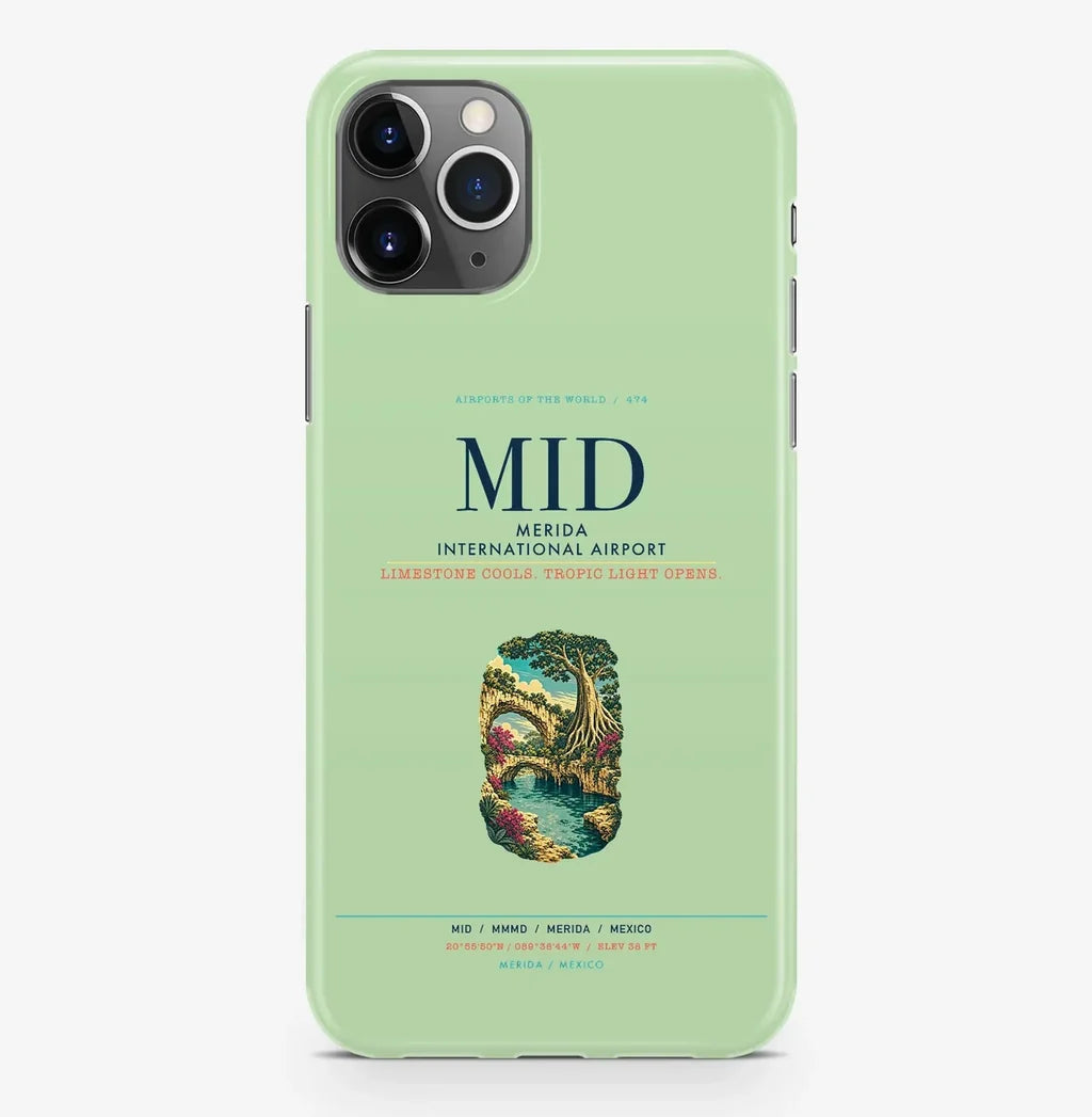 Merida Airport (MID) design on light green iPhone 16 Pro MagSafe case