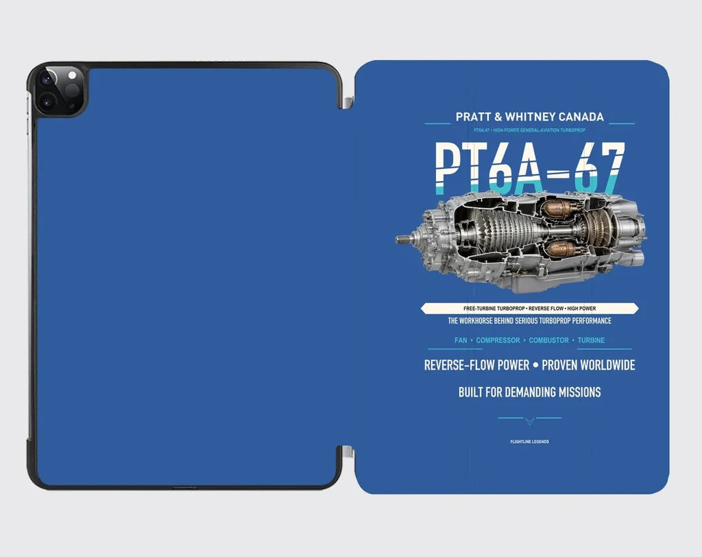 PT6A-67 design on blue ipad tablet case