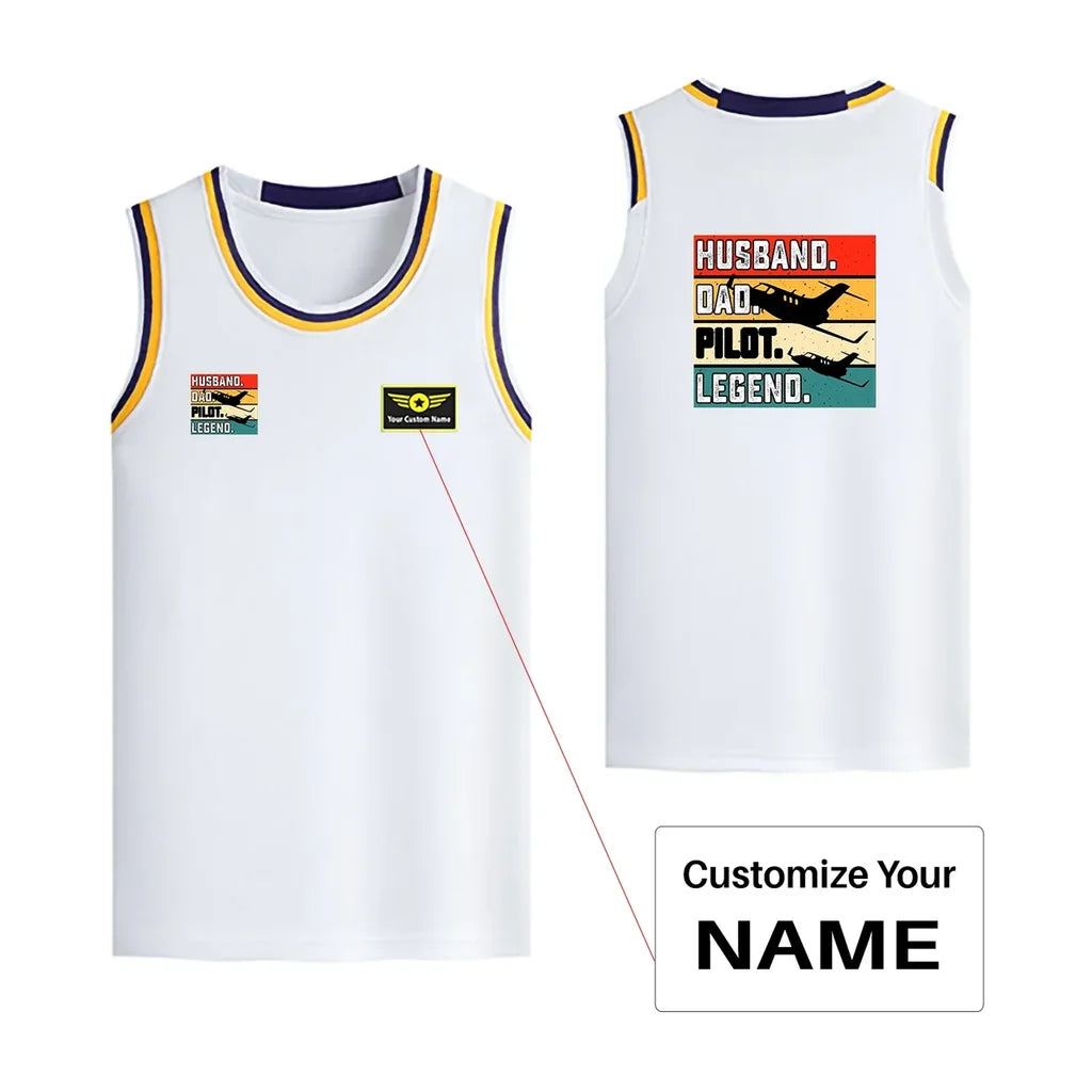 Husband & Dad & Pilot & Legend Designed Basketball Style Sports Tank Tops - view 15