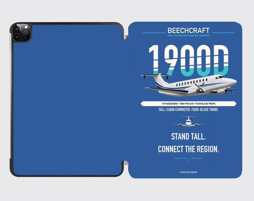 Beechcraft 1900D design on blue ipad tablet case