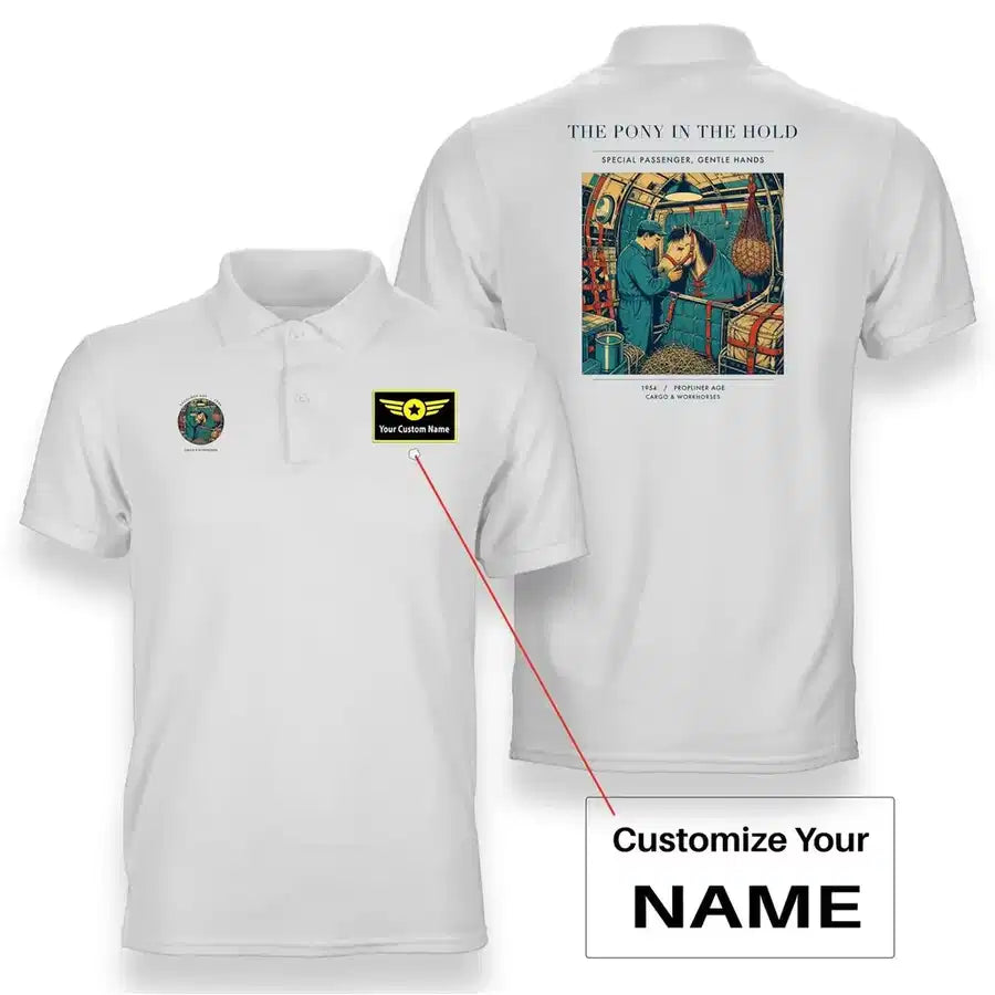 VINTAGE G4235 - The Pony In The Hold - Double-Side Polo T-Shirt design on white+name