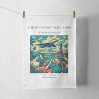 Thumbnail for VINTAGE G4129 - The Moonport Neighbors - Designed Towels design on white
