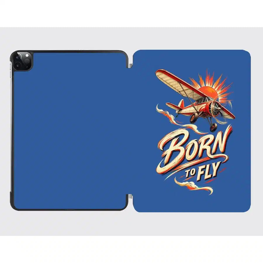 Born To Fly V2 design on blue ipad tablet case