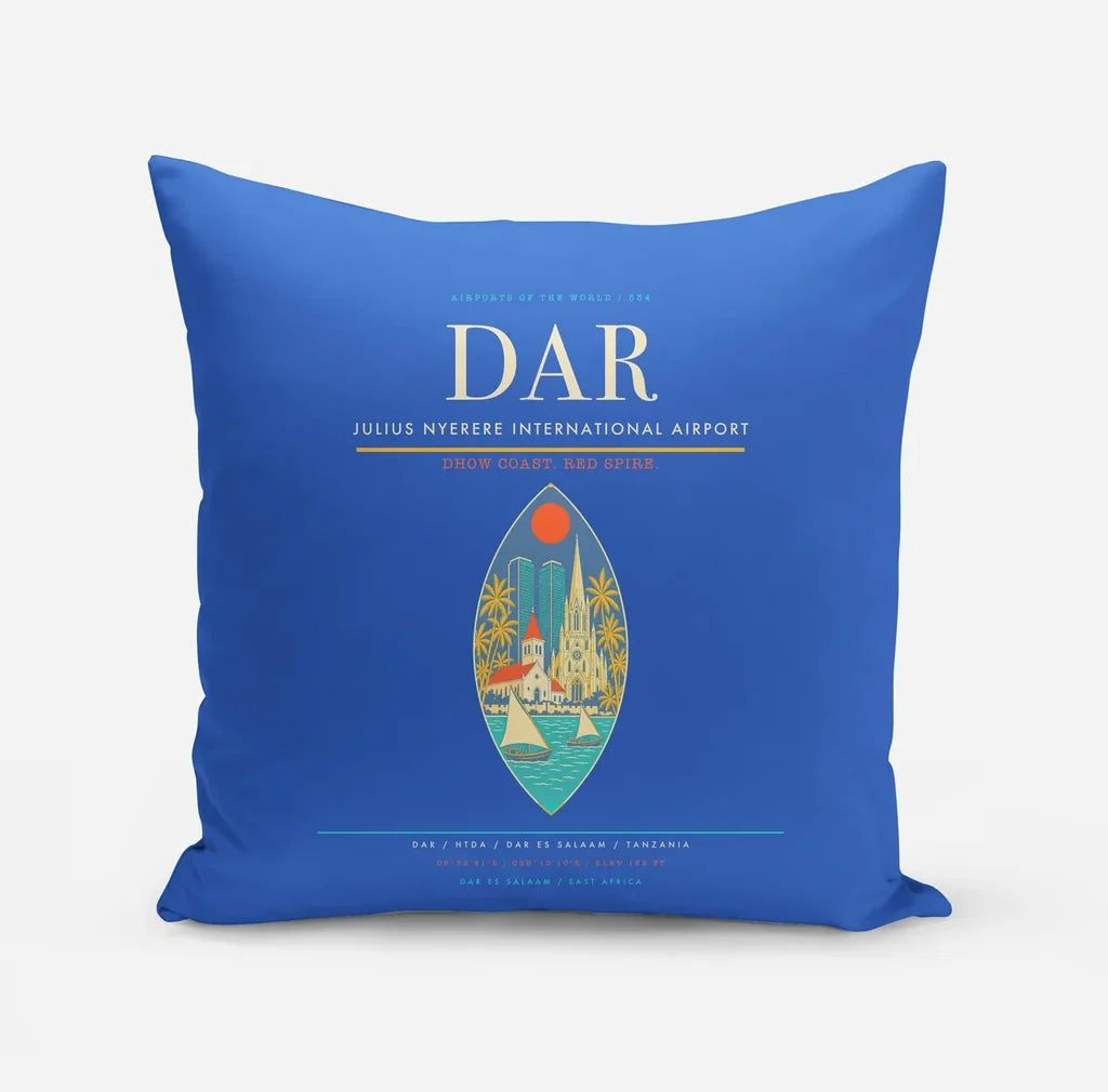 Julius Nyerere International Airport (DAR) design on blue pillow