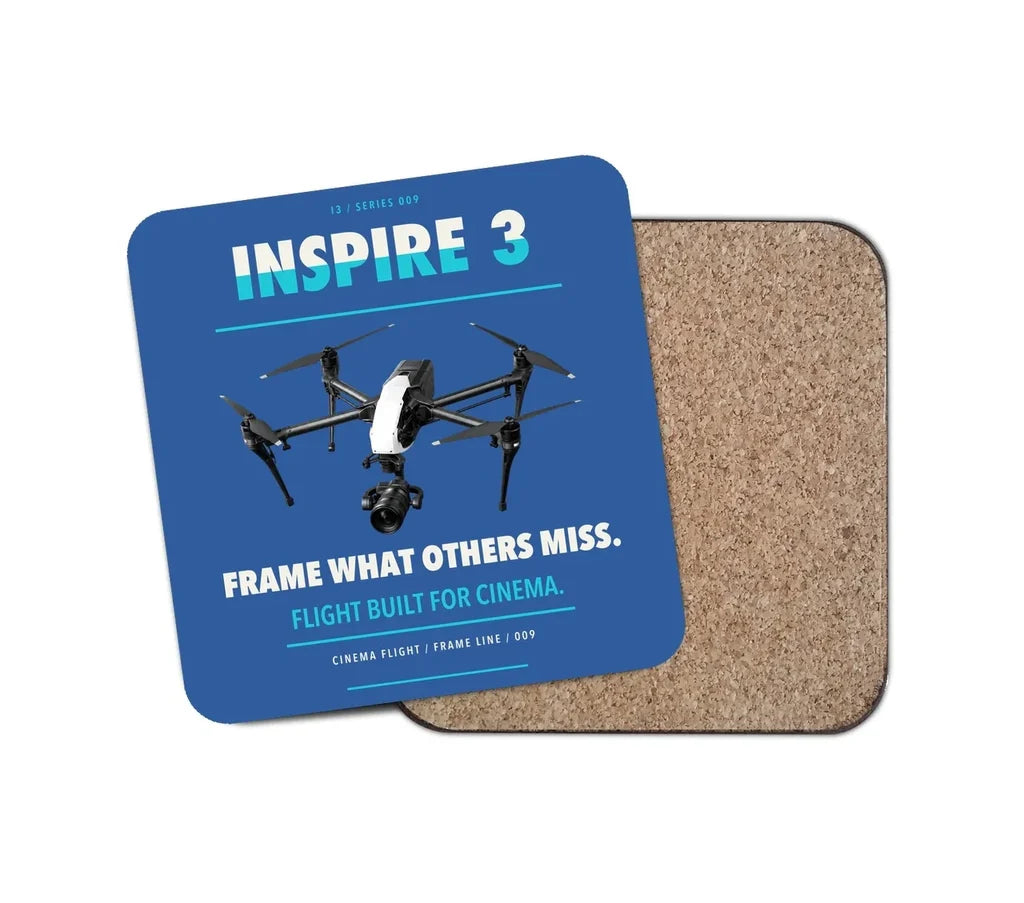 DJI Inspire 3 design on blue 1 piece coaster