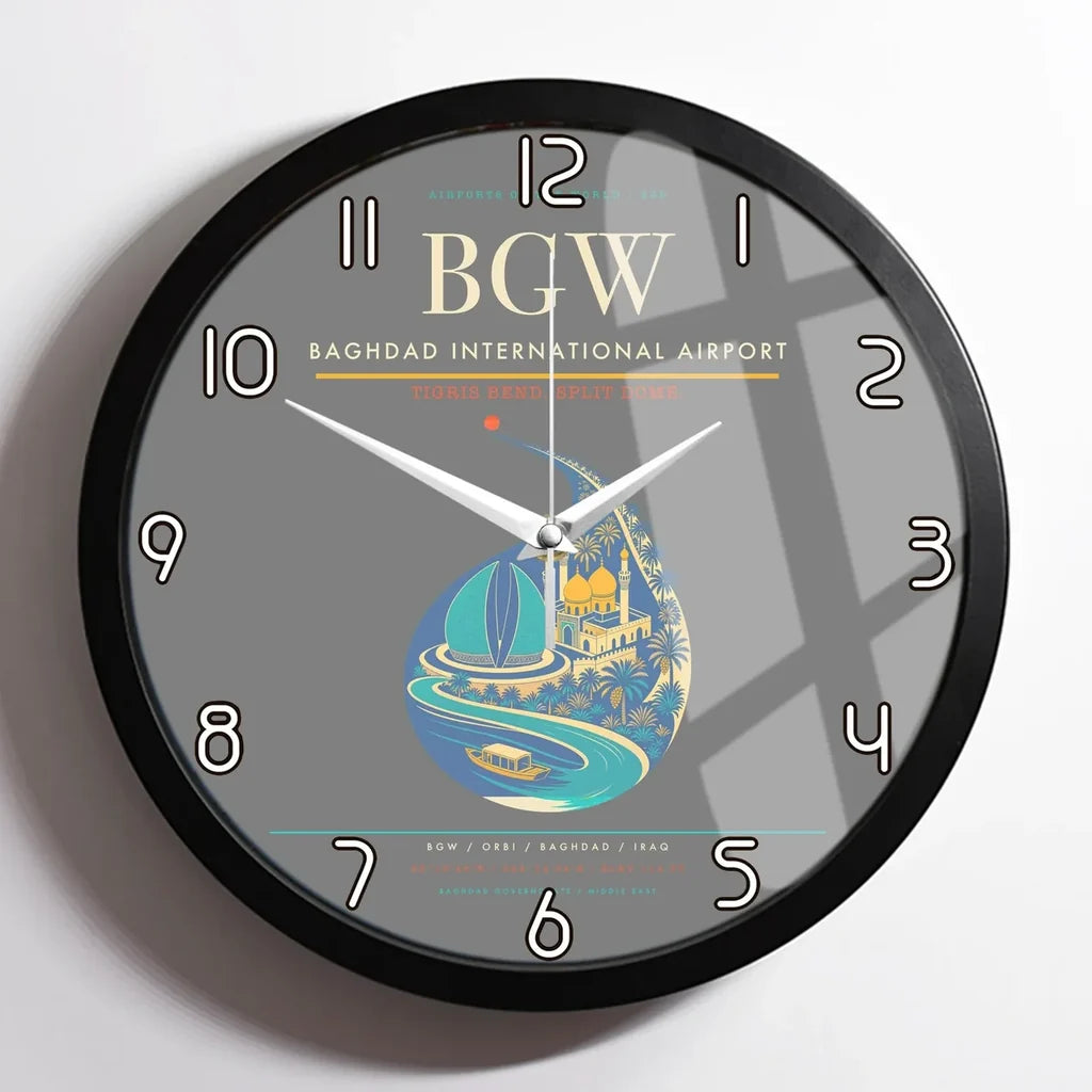 Baghdad International Airport BGW Wall-Clock Framed - Gray
