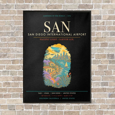 San Diego International Airport SAN - Canvas Framed - Black