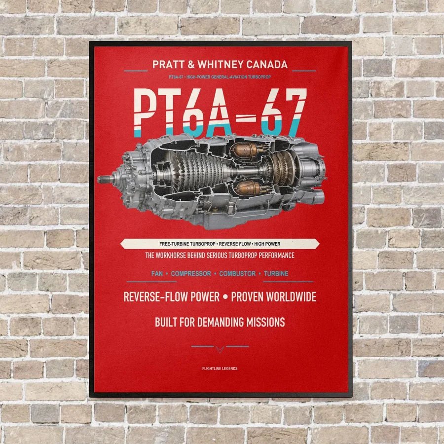 PT6A-67 vertical canvas print - framed - red background