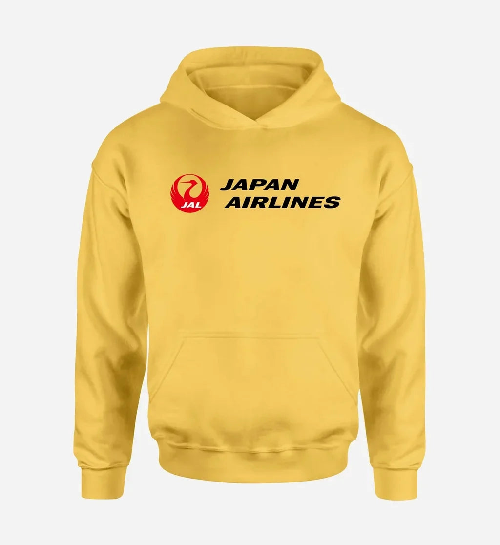 Japan Airlines logo printed on yellow hoodie