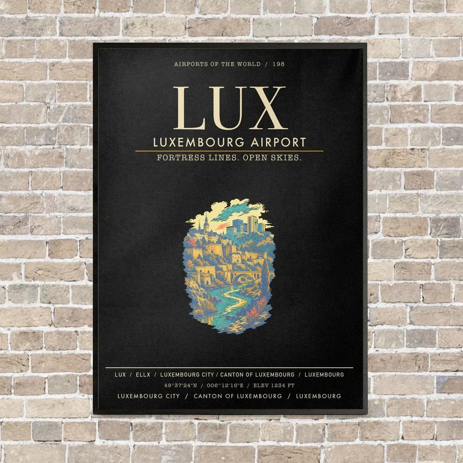 Luxembourg Airport LUX - Canvas Framed - Black