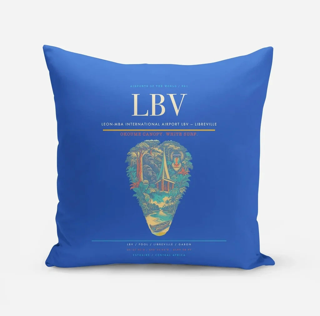 Leon-Mba International Airport (LBV) design on blue pillow