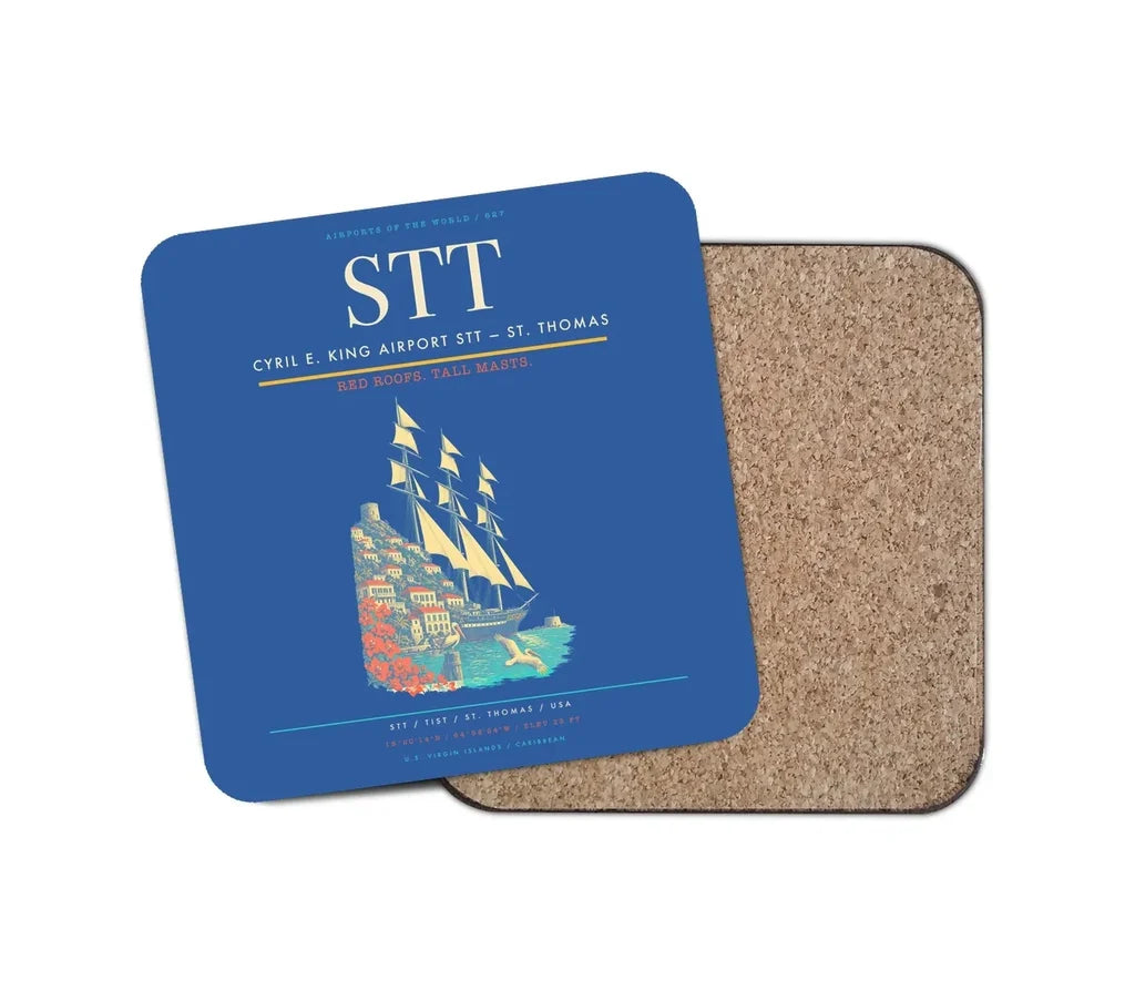 Cyril E. King Airport (STT) design on blue 1 piece coaster