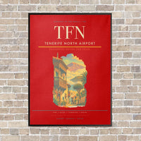 Thumbnail for Tenerife North Airport TFN vertical canvas print - framed - red background