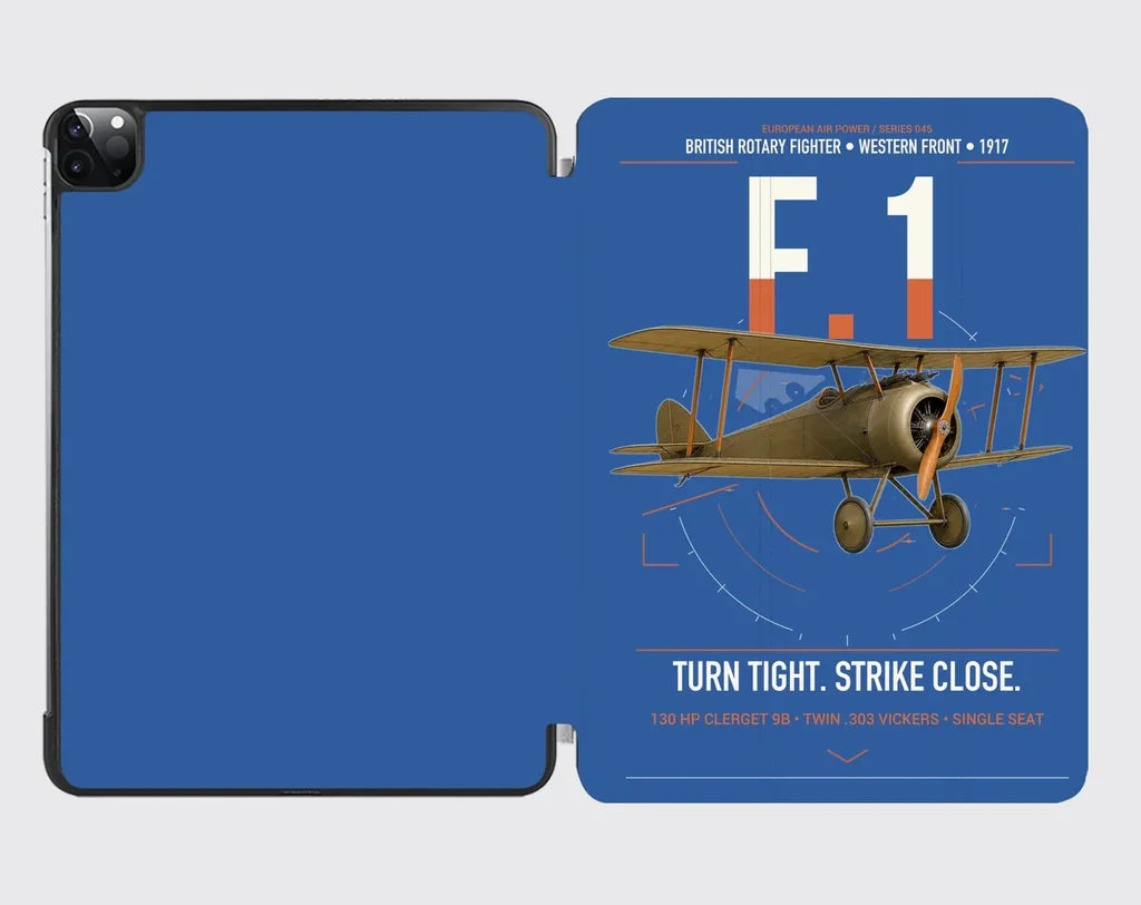 Sopwith Camel F.1 design on blue ipad tablet case