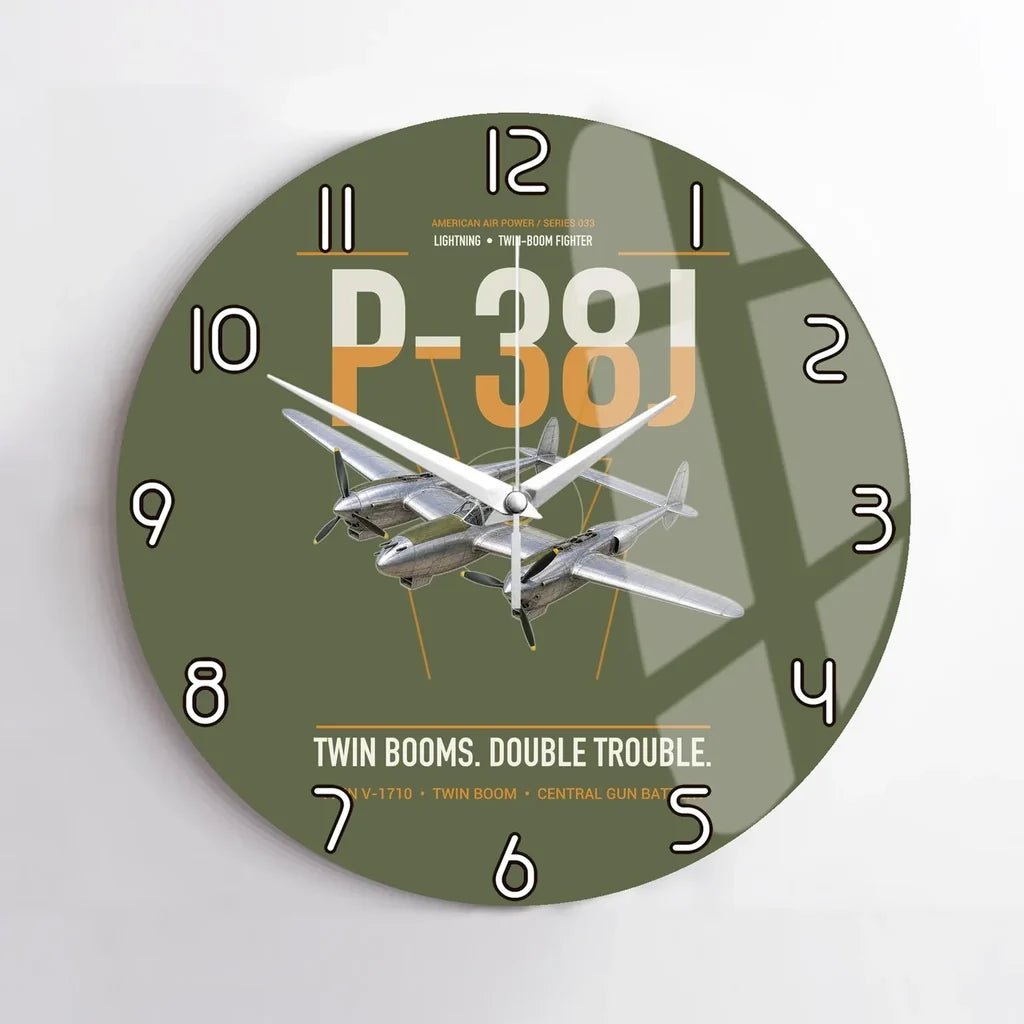 P-38J Lightning design on green army no frame wall clock