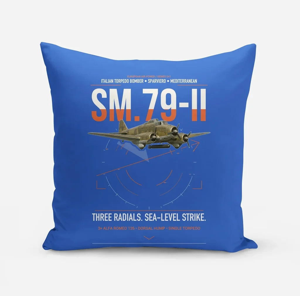 Savoia-Marchetti SM.79-II Sparviero design on blue pillow