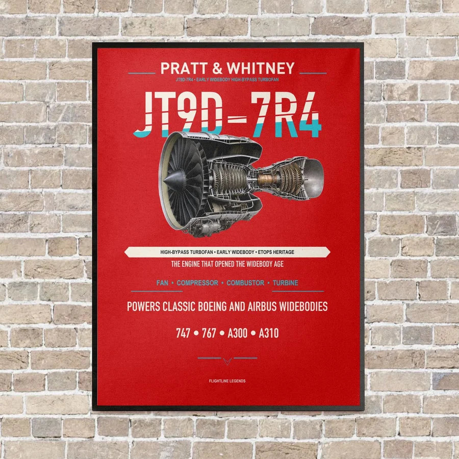 JT9D-7R4 vertical canvas print - framed - red background
